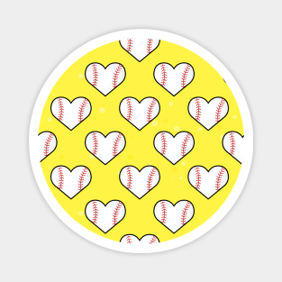 Baseball Ball Texture In Heart Shape - Seamless Pattern on Yellow Background Magnet